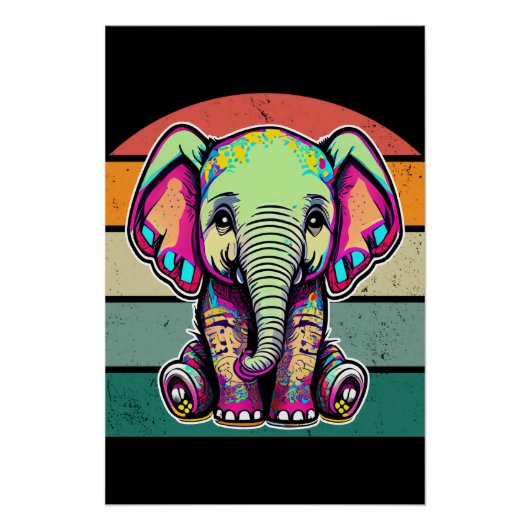 Schattigee Baby Olifant zit digitale illustratie Perfect Poster (Voorkant)