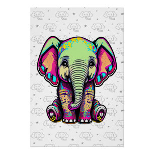 Schattigee Baby Olifant zit digitale illustratie Perfect Poster