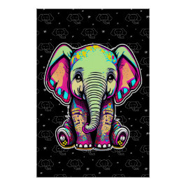 Schattigee Baby Olifant zit digitale illustratie Perfect Poster