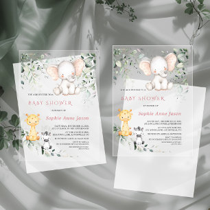 Schattigee Baby Olifanten Vrienden Safari Meisje B Acryl Uitnodigingen