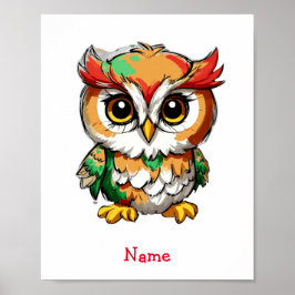 Schattigee Baby Owl aangepaste naam Poster