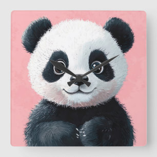 Schattigee Baby Panda met grote ogen - Kinder Vierkante Klok