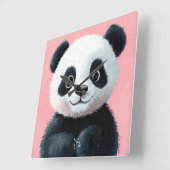 Schattigee Baby Panda met grote ogen - Kinder Vierkante Klok (Hoek)