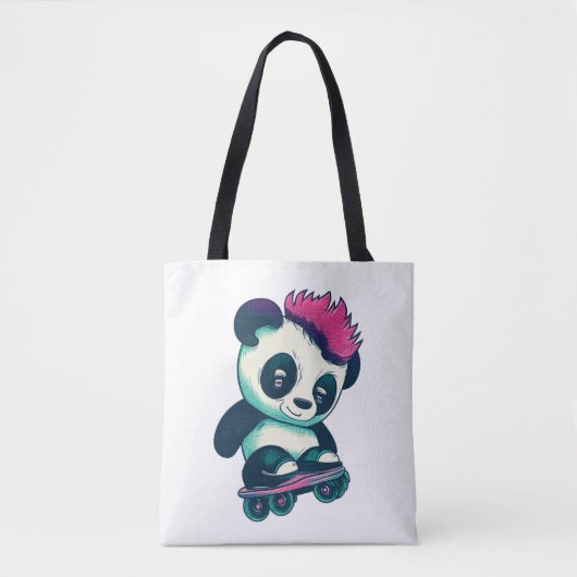 Schattigee Baby Panda met mohawk | Schaatser Panda Draagtas (Voorkant)