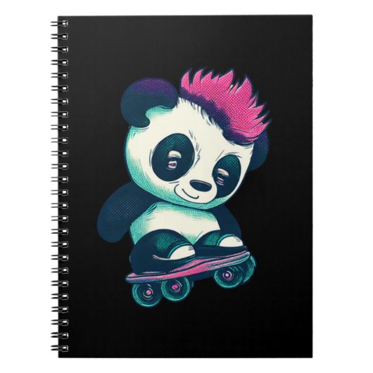 Schattigee Baby Panda met mohawk | Schaatser Panda Notitieboek (Voorkant)
