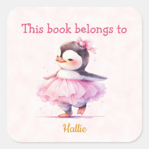 Schattigee Baby Penguin Ballerina Boekplaat Vierkante Sticker
