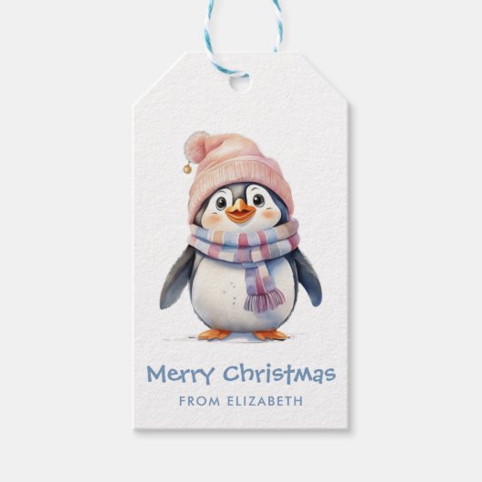 Schattigee Baby Penguin Fun kerstvakantie Cadeaulabel (Voorkant)