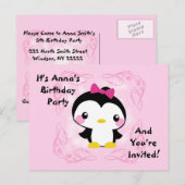 Schattigee Baby Penguin Verjaardag Uitnodiging Bri (Voorkant / Achterkant)