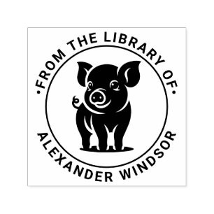 Schattigee Baby Pig Standing #1 Ronde Bibliotheek  Zelfinktende Stempel