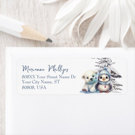 Schattigee Baby Pinguïn en Polar Beer Cub Winter Etiket (Insitu)