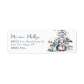 Schattigee Baby Pinguïn en Polar Beer Cub Winter Etiket (Voorkant)