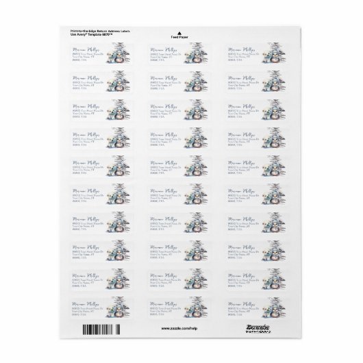 Schattigee Baby Pinguïn en Polar Beer Cub Winter Etiket (Full Sheet)