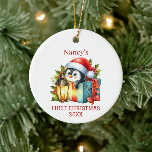 Schattigee Baby Pinguïn Kerstmis Keramisch Ornament (Boom)
