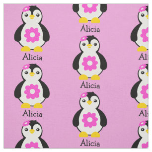 Schattigee Baby pinguïns met roze bloemen Stof
