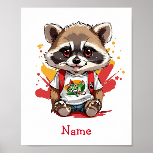 Schattigee Baby Raccoon Aangepaste naam Poster (Voorkant)