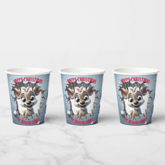 Schattigee Baby Rendier 3D Kerstmis Papieren Bekers (Multi)