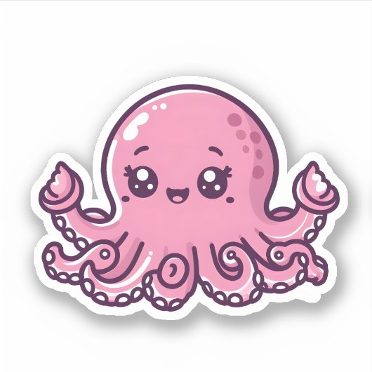 Schattigee Baby Roze Octopus Custom-Cut Vinyl Stic Sticker (Voorkant)