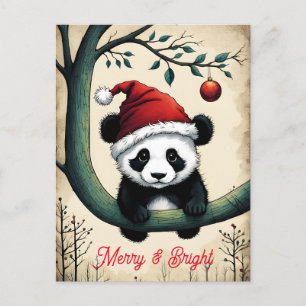 Schattigee Baby Santa Panda op boomtak Kerstmis Briefkaart