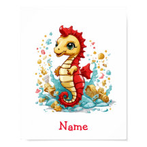 Schattigee Baby Seahorse aangepaste naam Poster