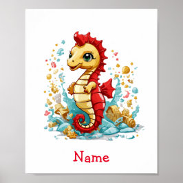 Schattigee Baby Seahorse aangepaste naam Poster