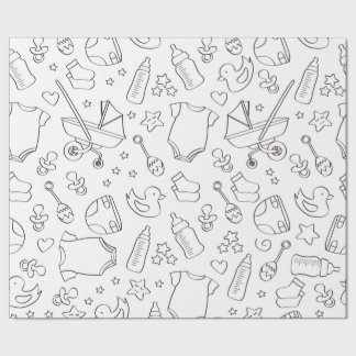 Schattigee baby showers geschenken Doodle zwart-wi Cadeaupapier