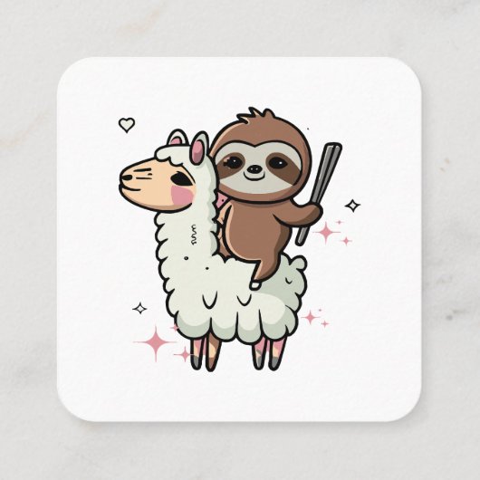 Schattigee Baby Sloth en Llama Vierkante Visitekaartje (Achterkant)