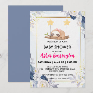 Schattigee Baby sloth slapen Houtbloem baby shower Kaart