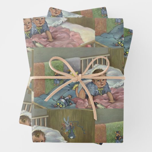  Schattigee Baby Spelen in Wieg, Kind Nap Time Inpakpapier Vel (In situ)