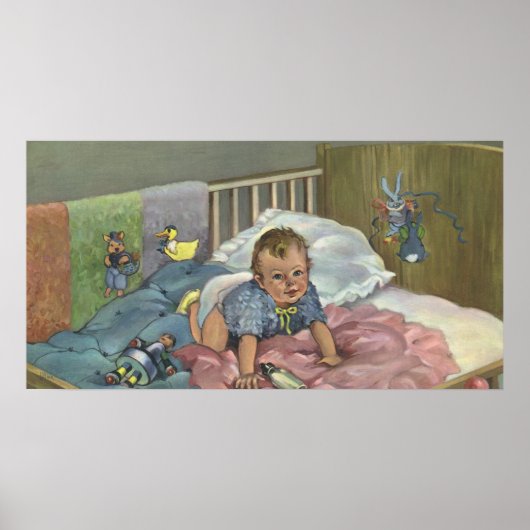 Schattigee Baby Spelen in Wieg, Kind Nap Time Poster (Voorkant)