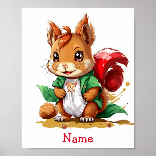 Schattigee Baby Squirrel aangepaste naam Poster (Voorkant)