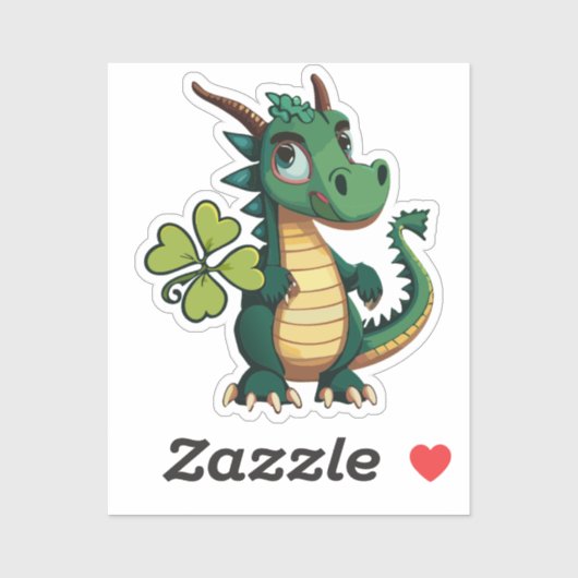 Schattigee Baby Succes Dragon met vier bladklaver Sticker (Vel)