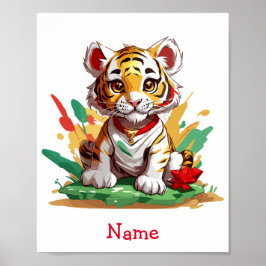 Schattigee Baby Tiger aangepaste naam Poster