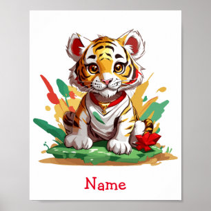 Schattigee Baby Tiger aangepaste naam Poster