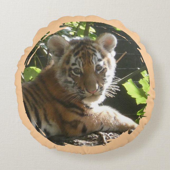 Schattigee Baby Tiger Ronde Kussen (Voorkant)