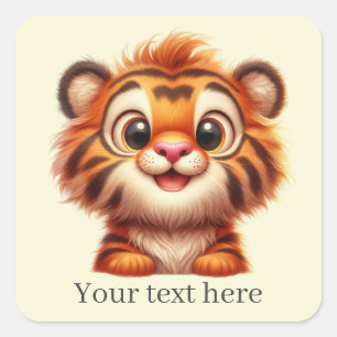 Schattigee baby tiger tekst toevoegen vierkante sticker