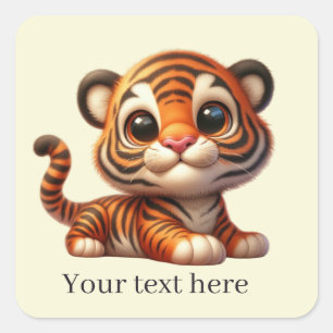 Schattigee baby tiger tekst toevoegen vierkante sticker