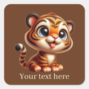 Schattigee baby tiger tekst toevoegen vierkante sticker