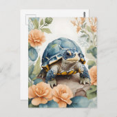 Schattigee Baby Tortoise Pastel Bloemen Waterverf Briefkaart (Voorkant / Achterkant)