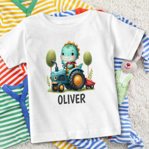 Schattigee Baby Trex Dinosaur op een Blue Tractor