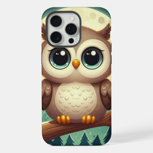 Schattigee baby uil bij nacht met maan iPhone hoesje (Achterkant)
