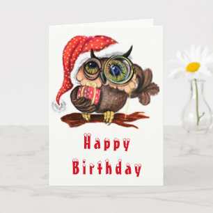 Schattigee Baby Uil in Kerst Pet Verjaardag Kaart