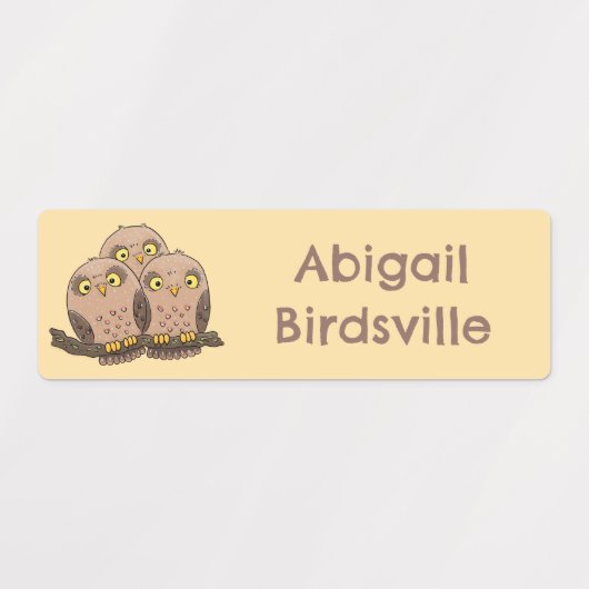 Schattigee baby uil trio cartoon gepersonaliseerd labels (Design 2)
