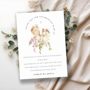 Schattigee Baby Voeten Blush Roze Bloemen Meisje B Bedankkaart