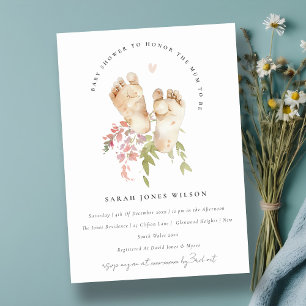 Schattigee Baby Voeten Blush Roze Bloemen Meisje B Kaart