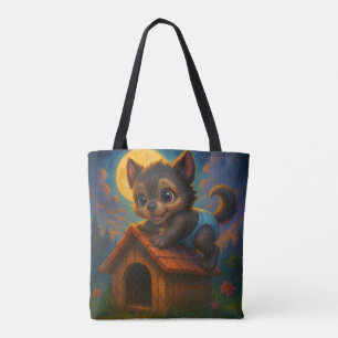 Schattigee Baby Weerwolf op Dog House Fantasy Art Draagtas