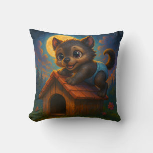 Schattigee Baby Weerwolf op Dog House Fantasy Art Kussen