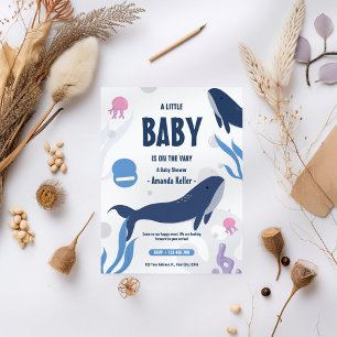 Schattigee Baby Whale Baby shower uitnodiging