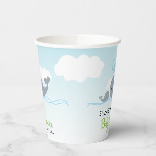 Schattigee Baby Whale en Moeder Baby shower Paper Papieren Bekers (Links)