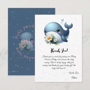 Schattigee Baby Whale met Daisy Baby shower Bedankkaart