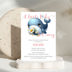 Schattigee Baby Whale met Daisy Baby shower Invita Kaart